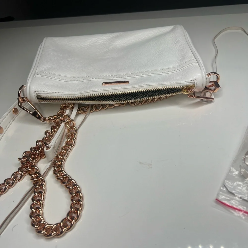 Rebecca Minkoff Avery White Rose Gold Hardware Leather Cross Body Bag Worn Once